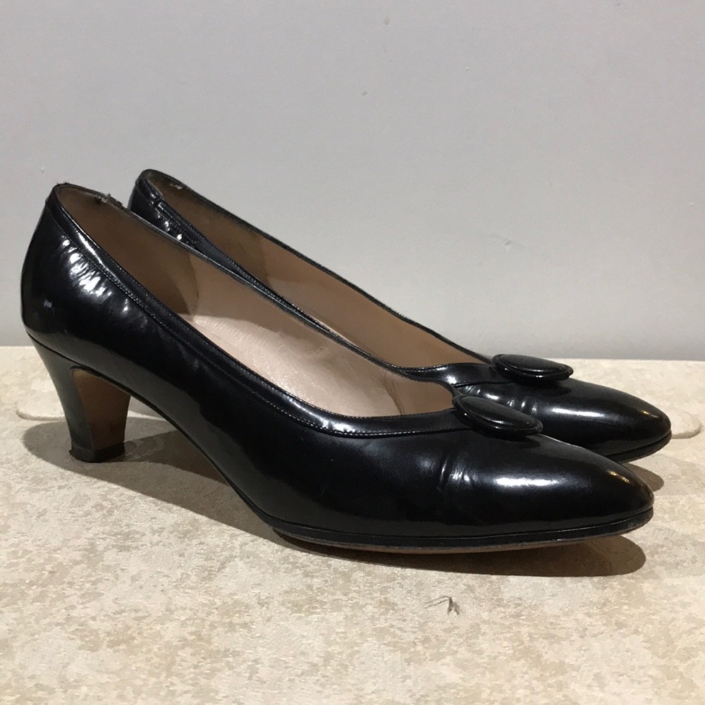 Vintage Salvatore Ferragamo Black Leather Heels Size 8 Narrow